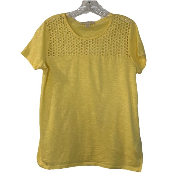 Michael Kors Top Size Medium Yellow Eyelet Tshirt - Picture 1 of 8